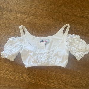 White lace crop top no shoulder bralette
